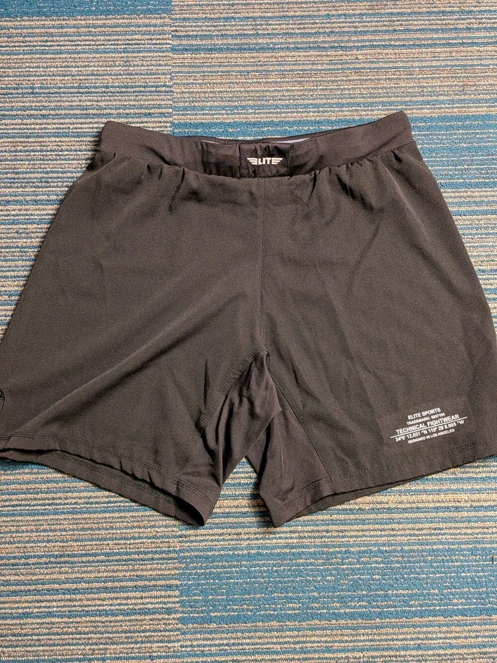 ELITE Sports Technical Fightwear MMA Gym Martial Arts BLACK Shorts - Men's L